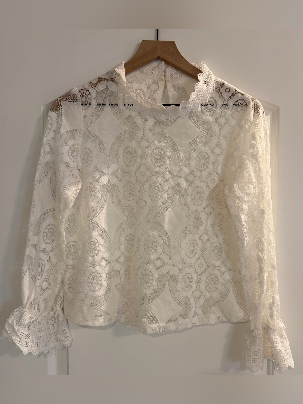 Lace High-Neck Long-Sleeve Top - White